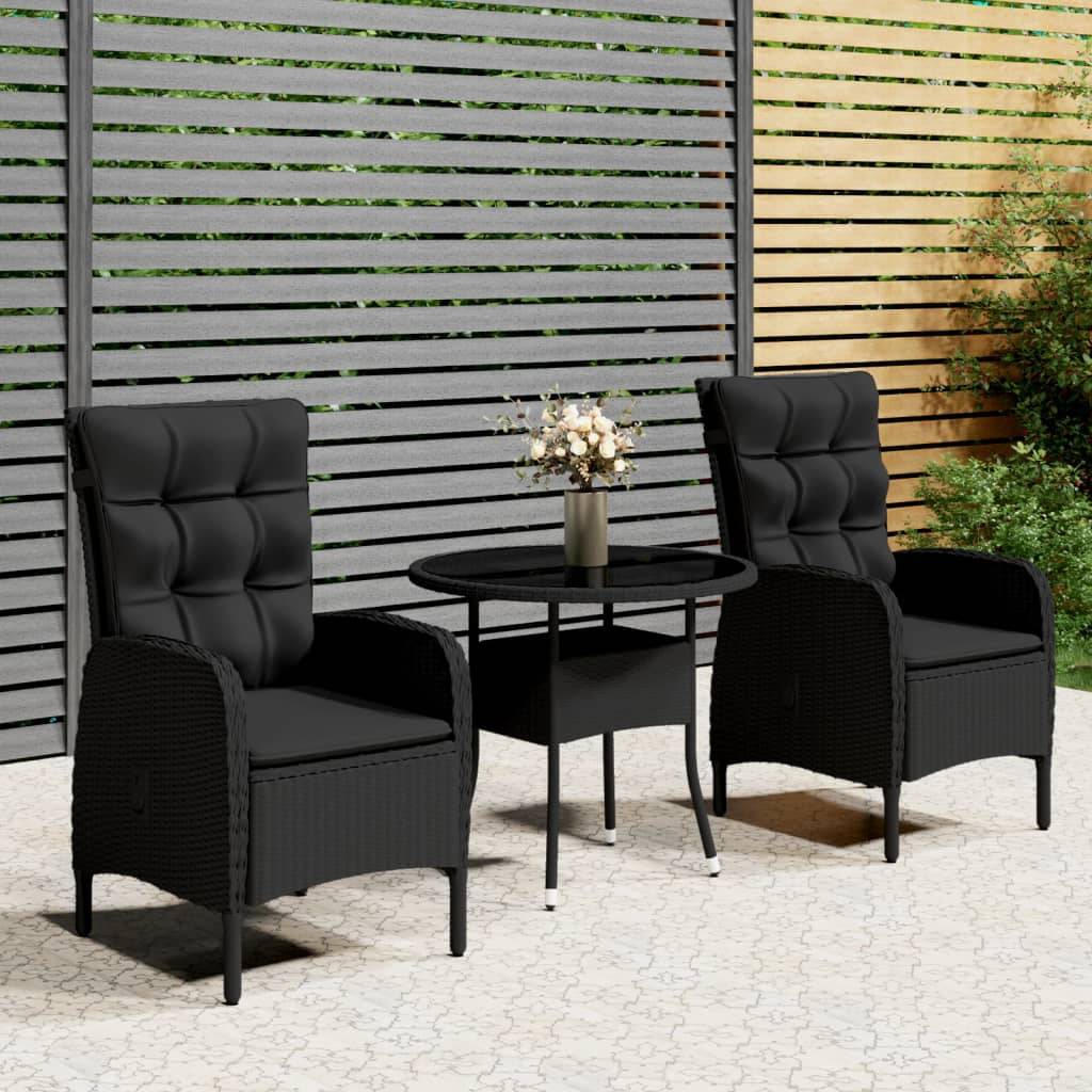 ComfortXL - Salon de Jardin pour 2 Noir, Grande Table Ronde en Verre et Chaises Détente Réglables – ComfortXL Outdoor Living - Image 1