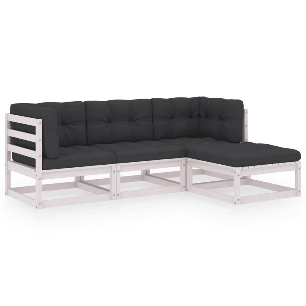 Ensemble Salon de Jardin en Bois Blanc 4pcs, Canapé Modulable avec Repose-Pieds, Pin Massif et Coussins Épais – ComfortXL Outdoor Living - Image 2