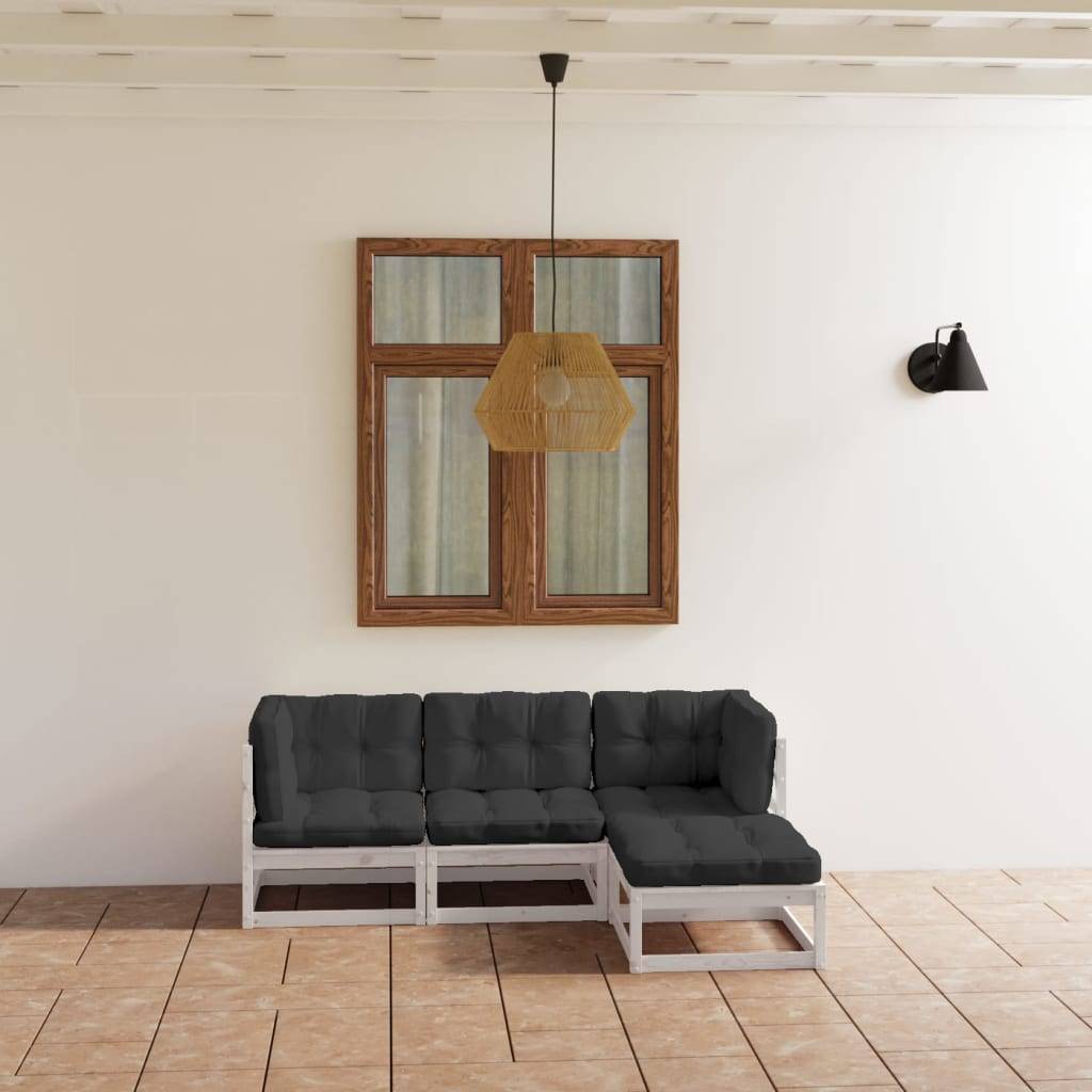 Ensemble Salon de Jardin en Bois Blanc 4pcs, Canapé Modulable avec Repose-Pieds, Pin Massif et Coussins Épais – ComfortXL Outdoor Living - Image 1