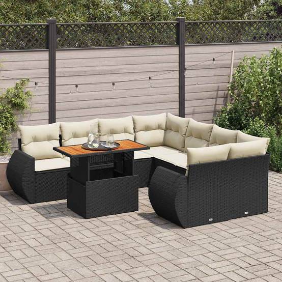 ComfortXL - Salon de jardin 9 places résine tressée avec table à hauteur réglable et rangement Noir – ComfortXL Outdoor Living - Image 1