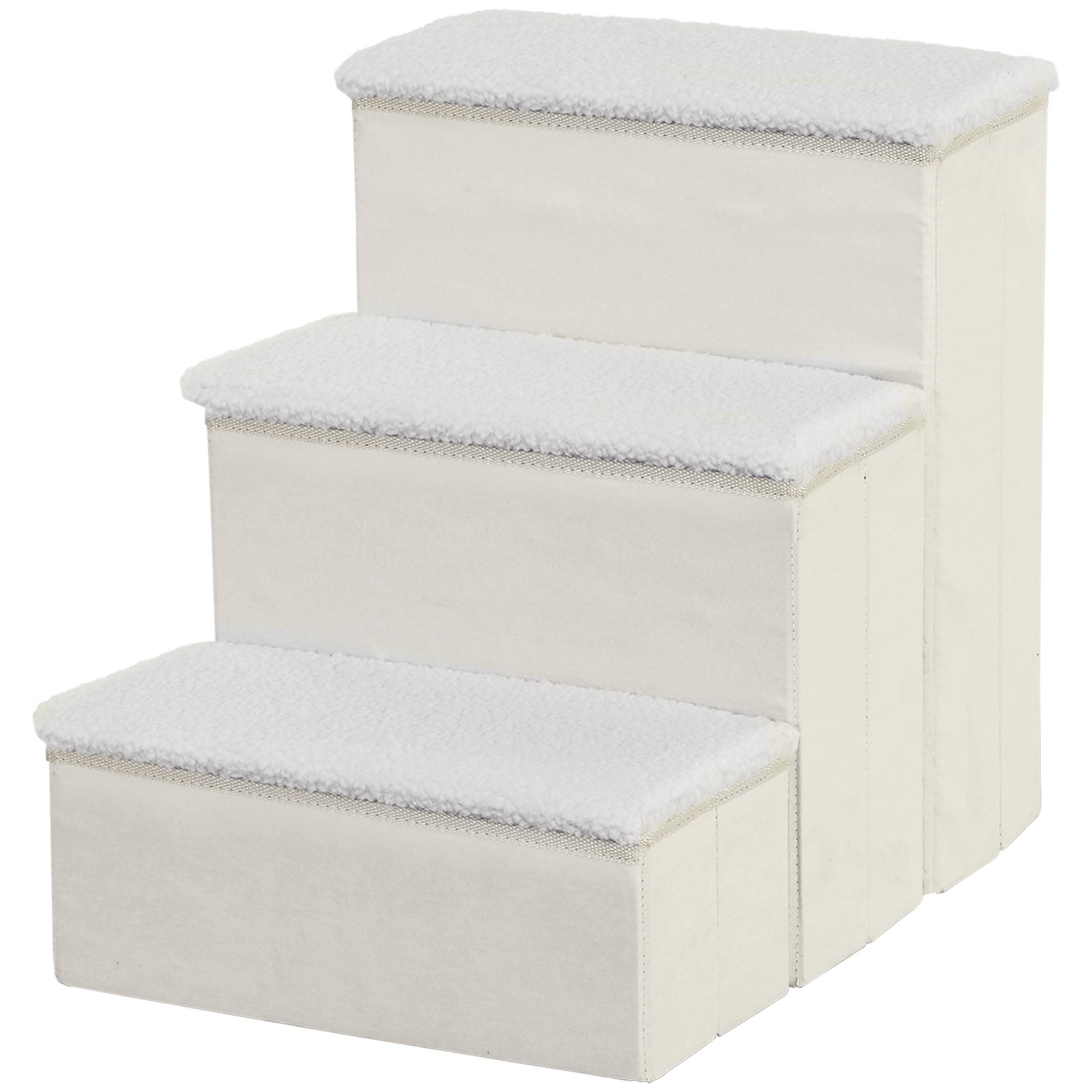 ComfortXL - Escalier pour chien pliable MDF blanc 40 x 54 x 48 cm 3 marches pour canapé lit voiture avec rangement - Image 2