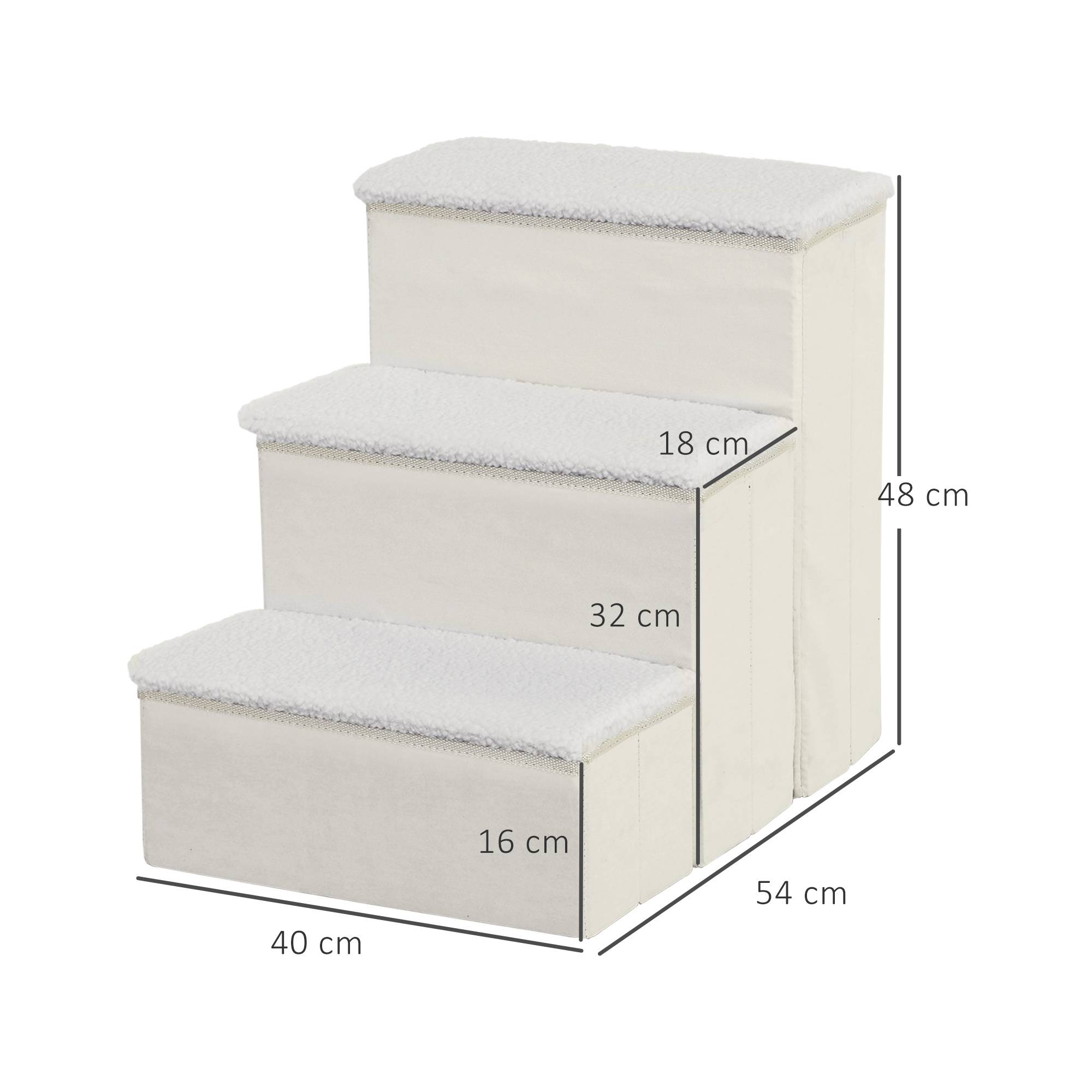 ComfortXL - Escalier pour chien pliable MDF blanc 40 x 54 x 48 cm 3 marches pour canapé lit voiture avec rangement - Image 3