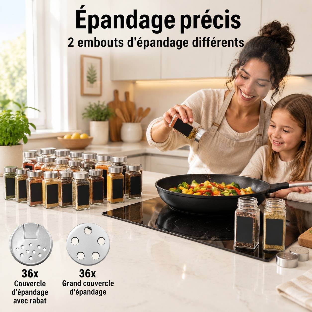 Set de 36 Pots à Épices en Verre avec Couvercles Acier Inoxydable et Gradués - Image 7