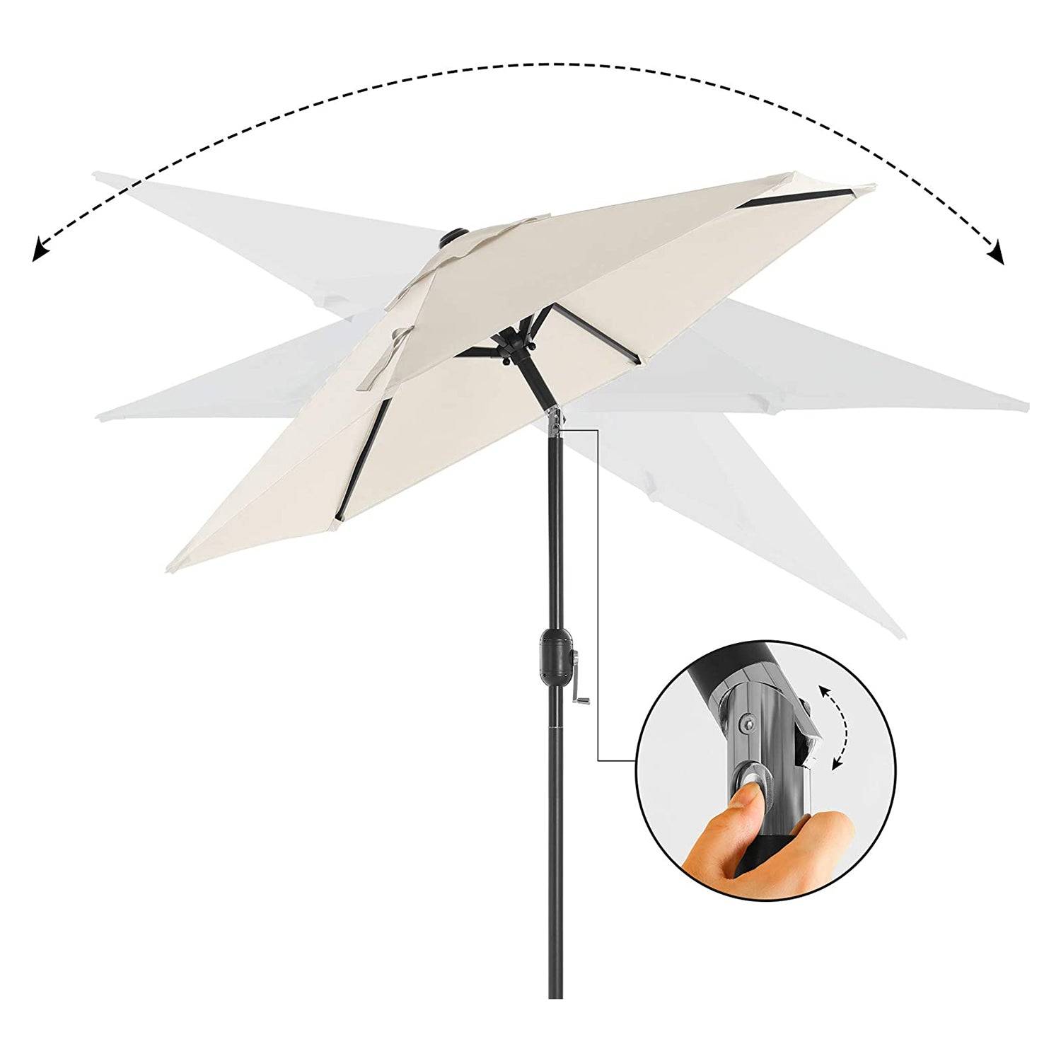 Helloshop26 - Parasol de jardin 2 m ombrelle mât et baleines en métal inclinable socle non inclus pour jardin balcon terrasse extérieur piscine plage beige - Imagen 3