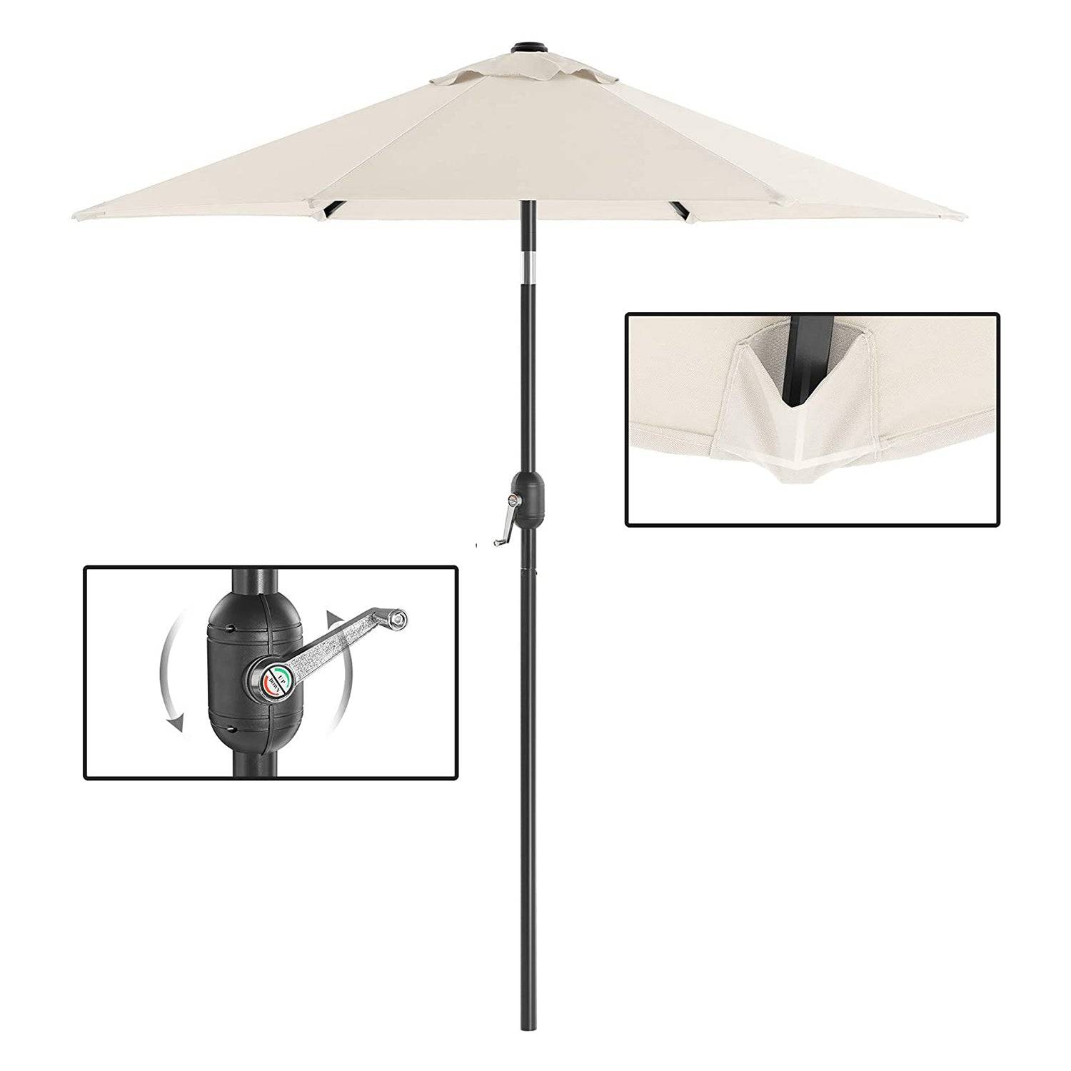 Helloshop26 - Parasol de jardin 2 m ombrelle mât et baleines en métal inclinable socle non inclus pour jardin balcon terrasse extérieur piscine plage beige - Imagen 4