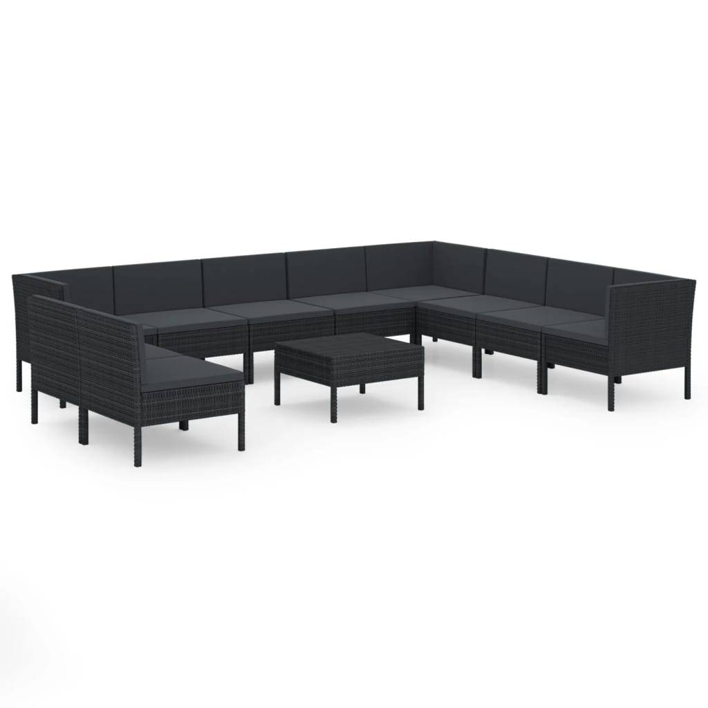 Helloshop26 - Salon de jardin meuble d'extérieur ensemble de mobilier 11 pièces avec coussins résine tressée noir - Imagen 1