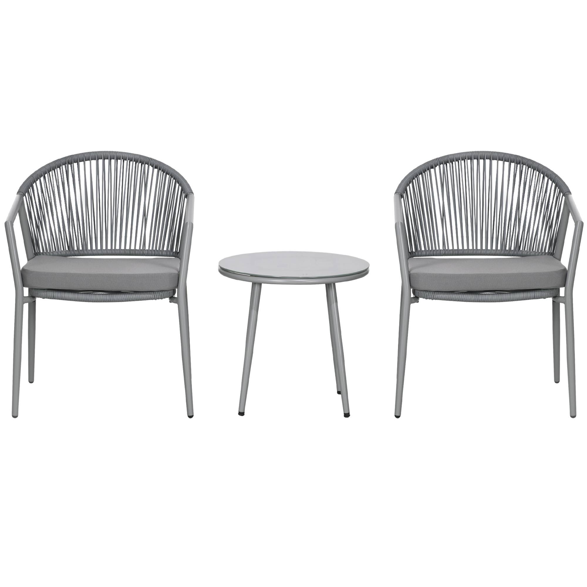 Sans Marque - Ensemble mobilier jardin 2 chaises 1 table verre aspect rotin intempéries métal gris - Image 2