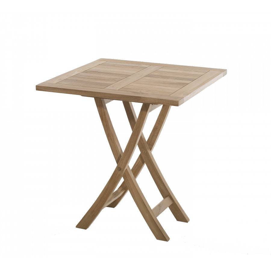 Macabane - HARRIS - SALON DE JARDIN EN BOIS TECK 2 pers - 1 Table carrée pliante 70 cm et 2 fauteuils empilables textilène - Imagen 3