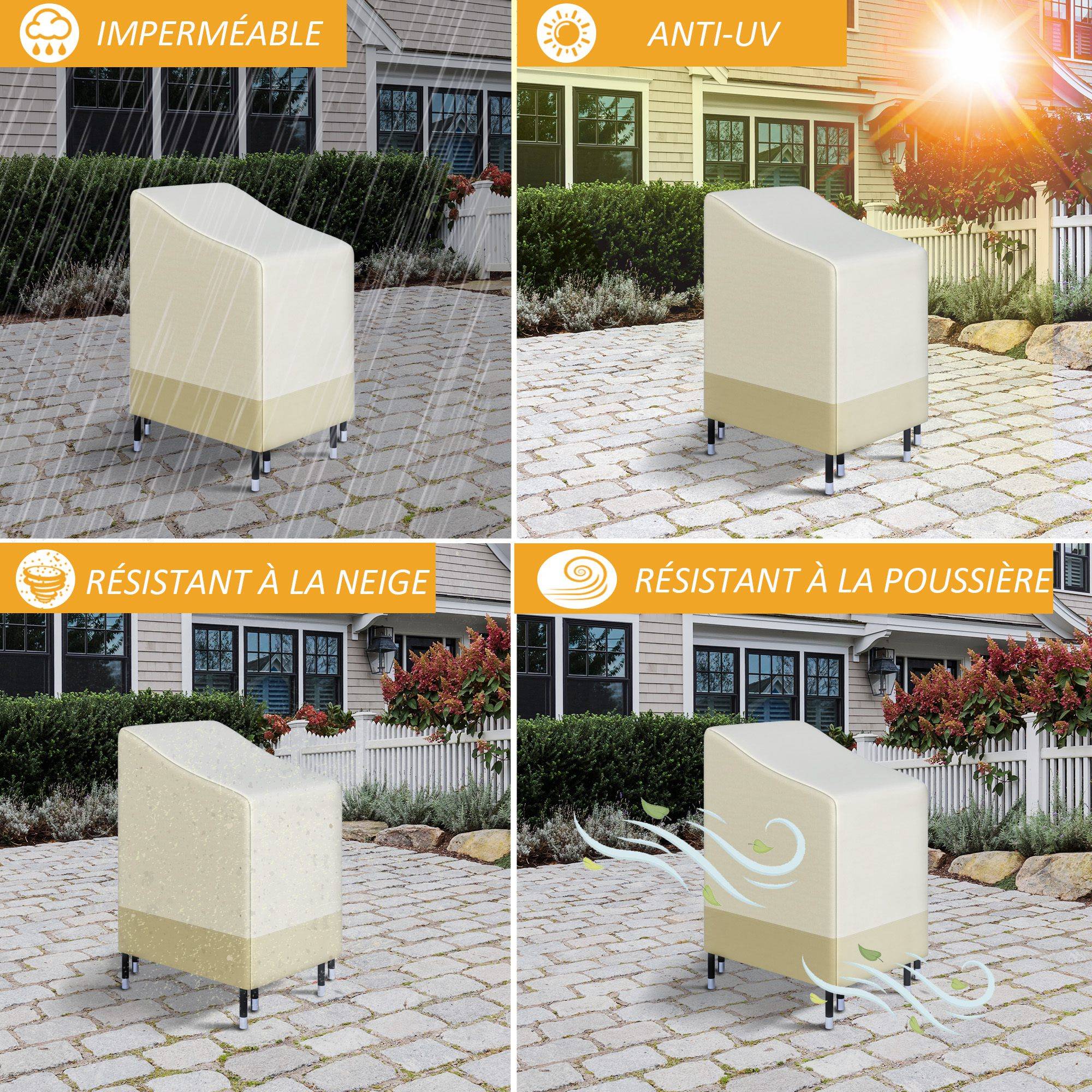 Outsunny - Housse de Protection pour Chaises de Jardin Empilables 90x70x115cm Bâche Étanche Oxford 600D Haute Densité Beige Café - Outsunny - Image 7