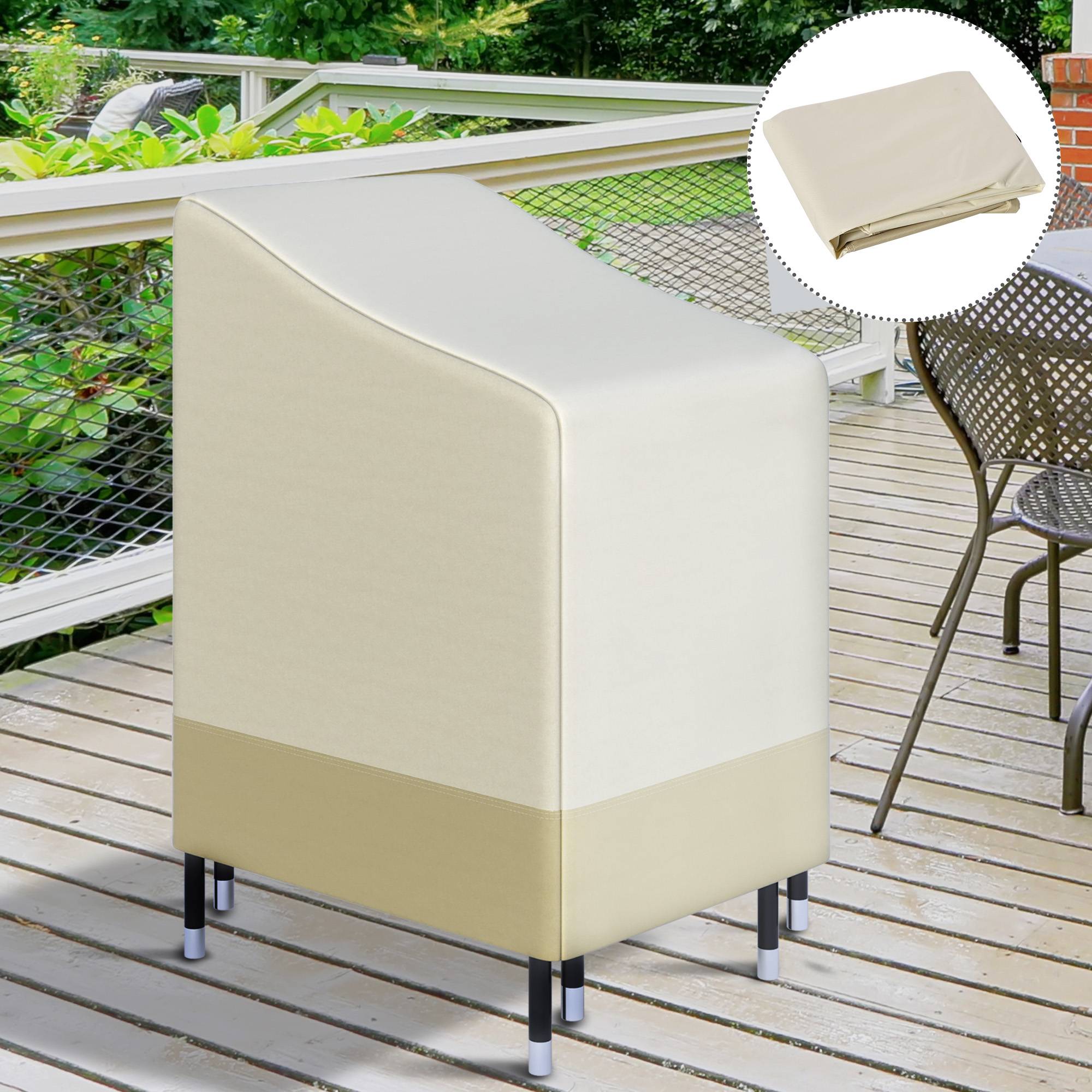 Outsunny - Housse de Protection pour Chaises de Jardin Empilables 90x70x115cm Bâche Étanche Oxford 600D Haute Densité Beige Café - Outsunny - Image 2