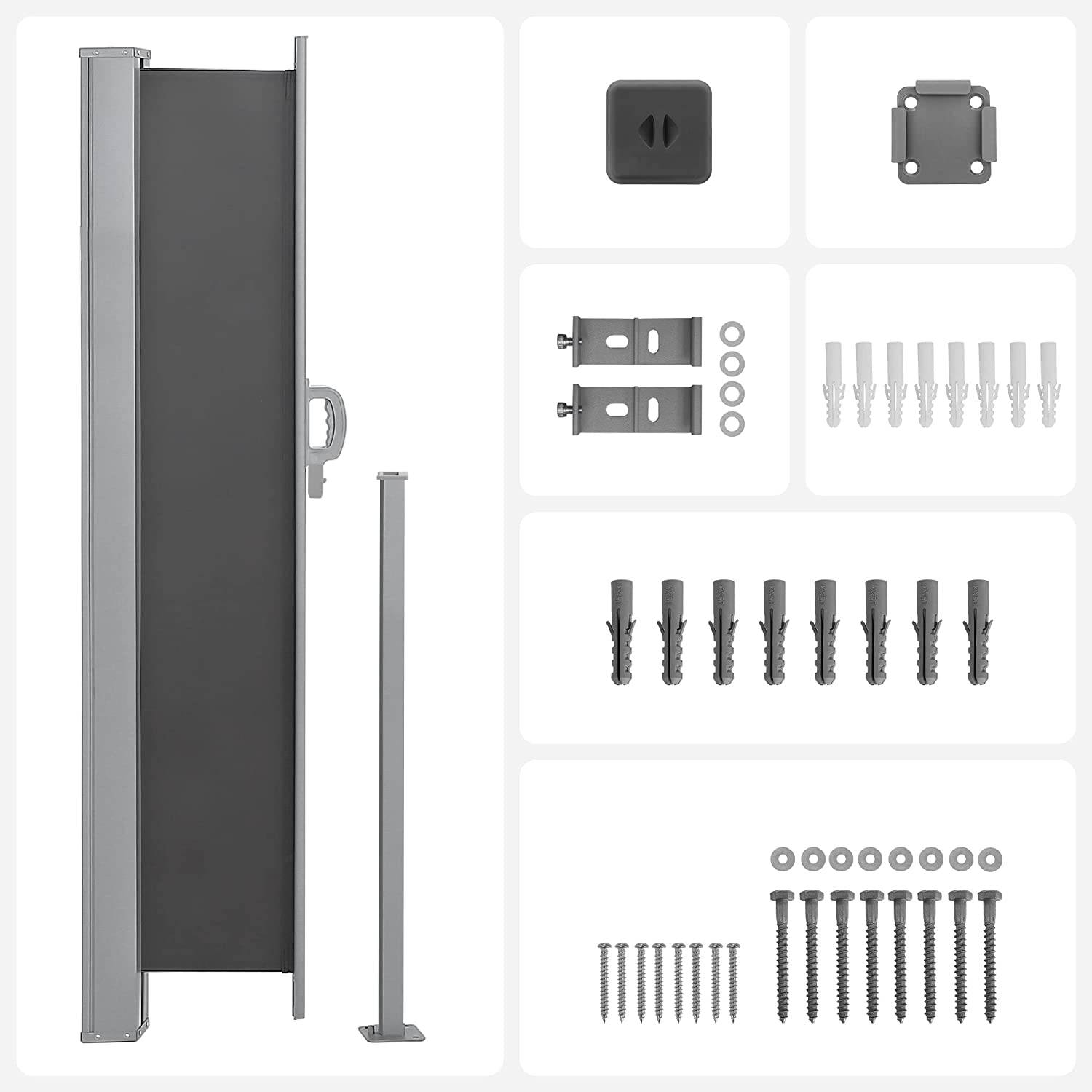 Helloshop26 - Store latéral 180 x 450 cm (h x l) brise-vue rétractable pare-soleil pour balcon terrasse jardin gris anthracite - Imagen 2