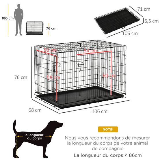 Cage de transport acier pour chien moyen pliante 2 portes verrouillables 106x71x76cm noir - ComfortXL Outdoor Living - Image 5