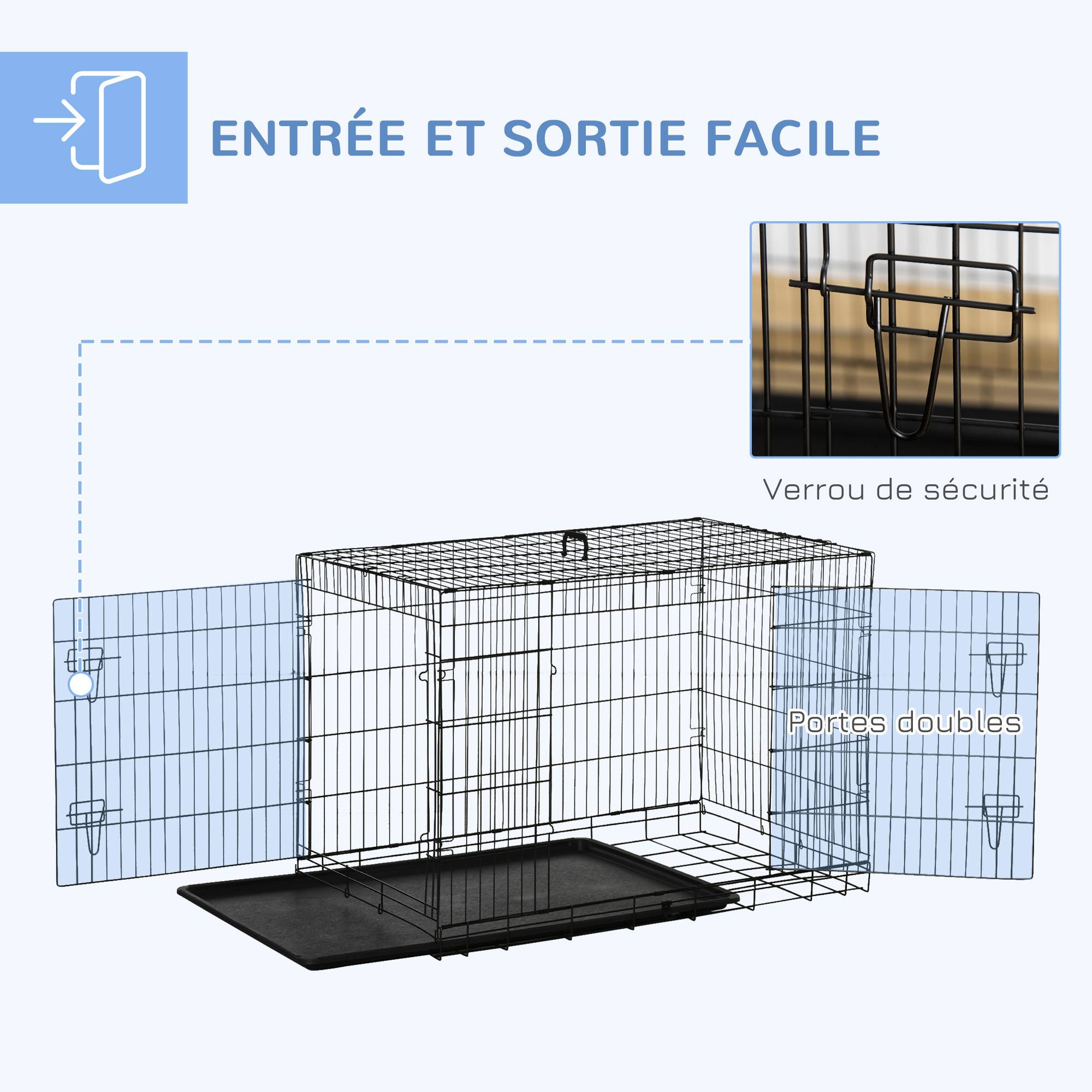 Cage de transport acier pour chien moyen pliante 2 portes verrouillables 106x71x76cm noir - ComfortXL Outdoor Living - Image 6