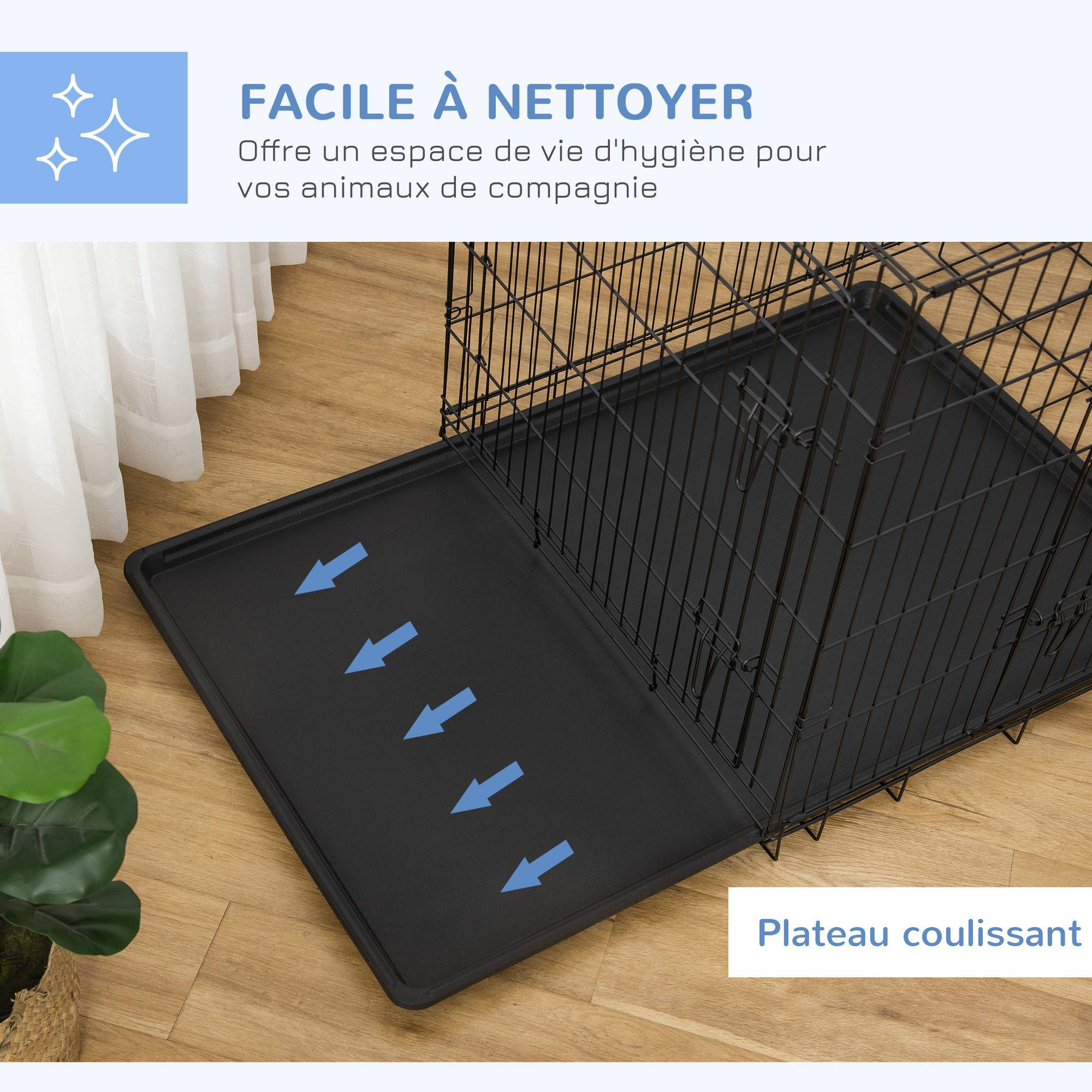 Cage de transport acier pour chien moyen pliante 2 portes verrouillables 106x71x76cm noir - ComfortXL Outdoor Living - Image 8