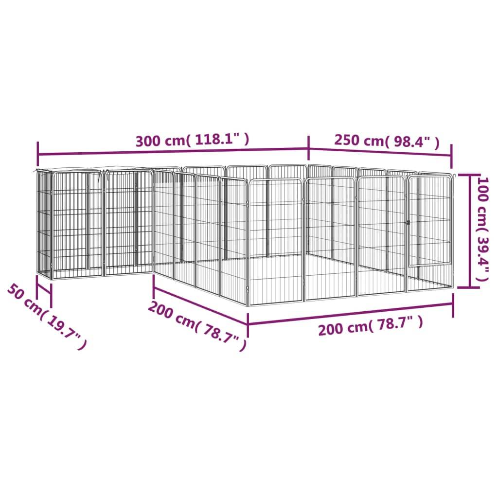 Vidaxl - Parc pour chien 22panneaux Noir 50x100cm Acier enduit de poudre vidaXL 3115951 - Imagen 3
