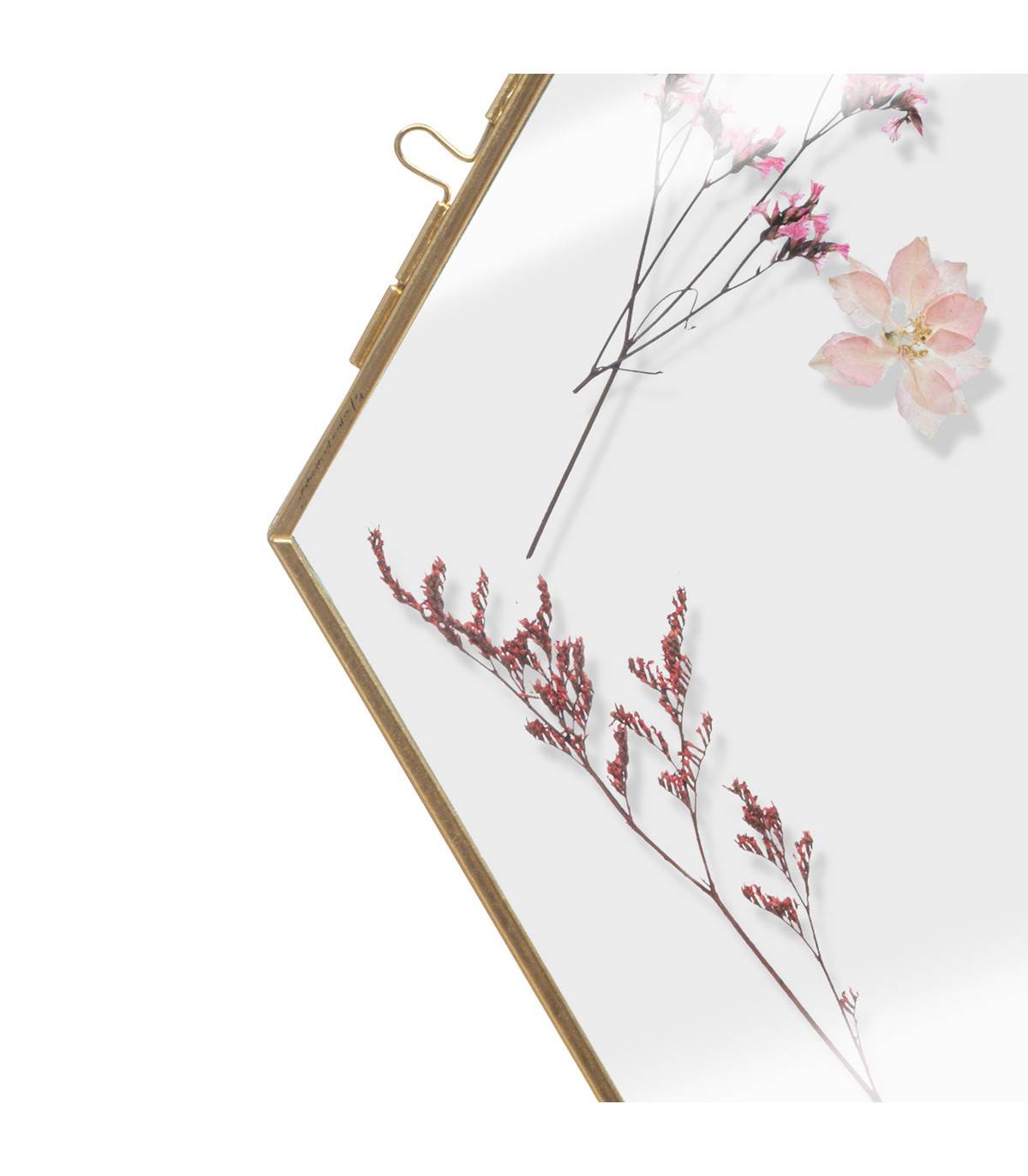 Déco murale Fleurs séchées en verre et métal doré 21 x 25 cm - Imagen 2