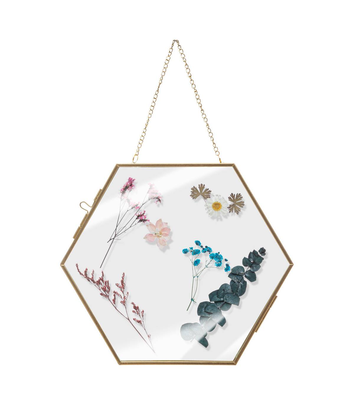 Déco murale Fleurs séchées en verre et métal doré 21 x 25 cm - Imagen 1