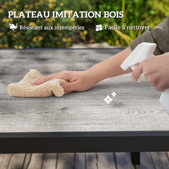 Table de jardin extensible acier plateau imitation bois pour 8 personnes 160-240cm gris - ComfortXL Outdoor Living - Image 8