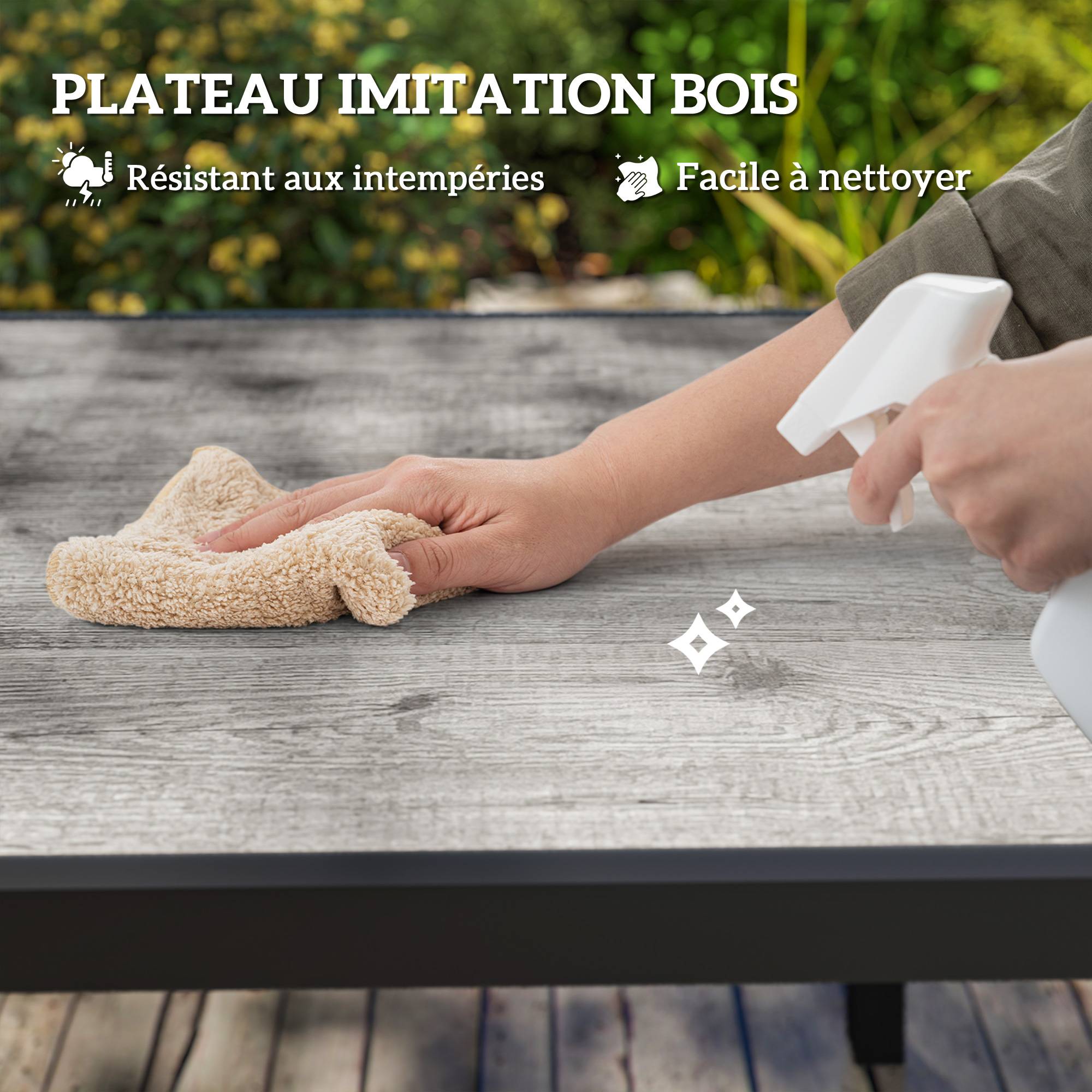 Table de jardin extensible acier plateau imitation bois pour 8 personnes 160-240cm gris - ComfortXL Outdoor Living - Image 8