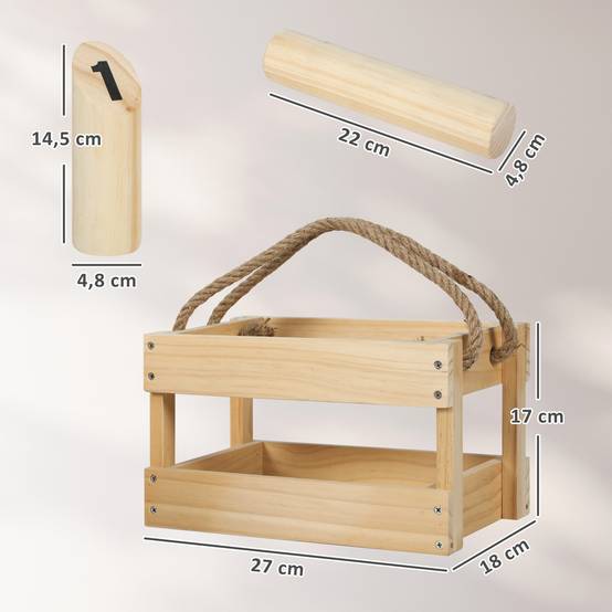 Jeu de bowling finlandais en bois avec 12 quilles, 1 queue et étui de transport pour adultes, style jardin naturel - Image 5