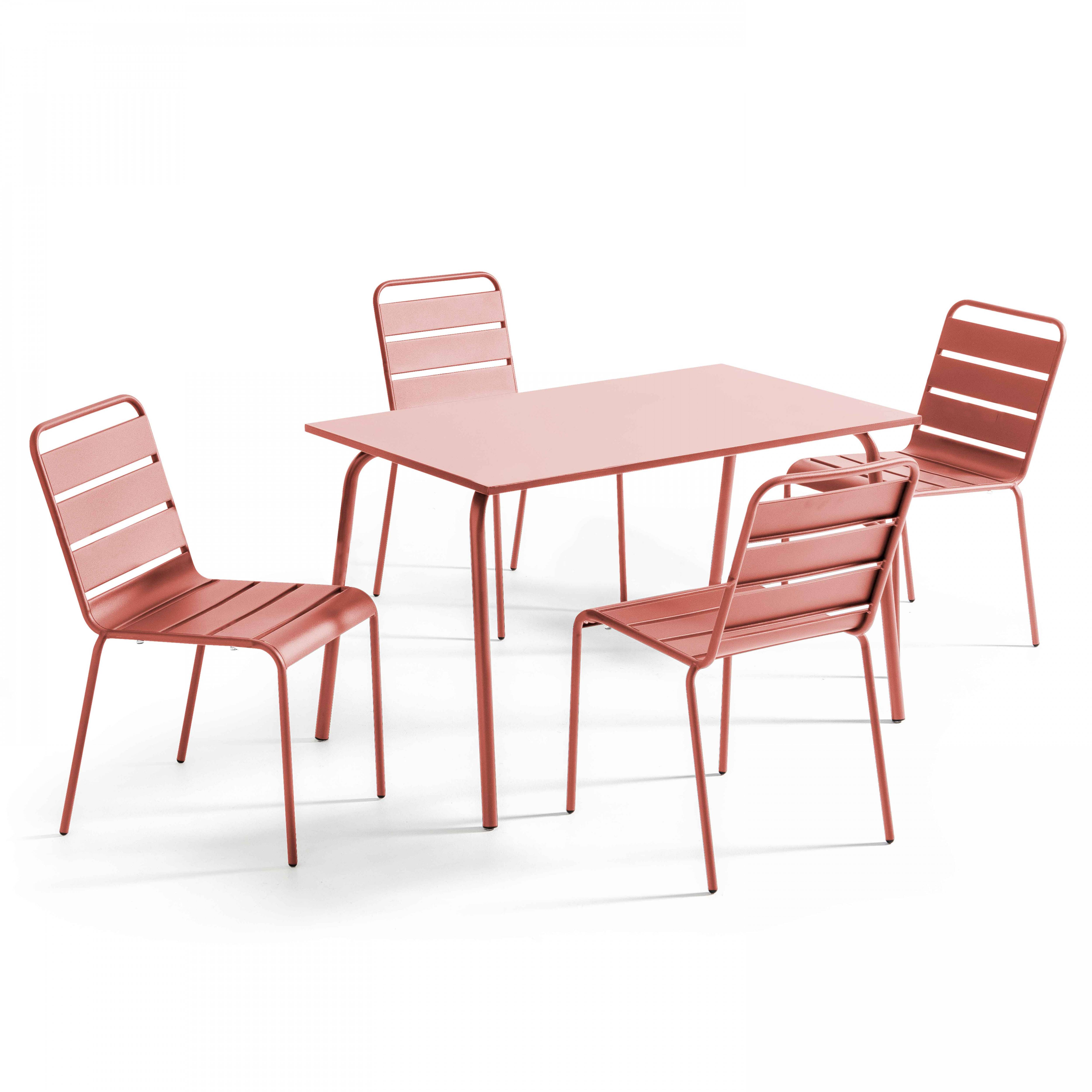 Oviala - Ensemble table de jardin en métal et 4 chaises argile Palavas - Oviala - Imagen 1