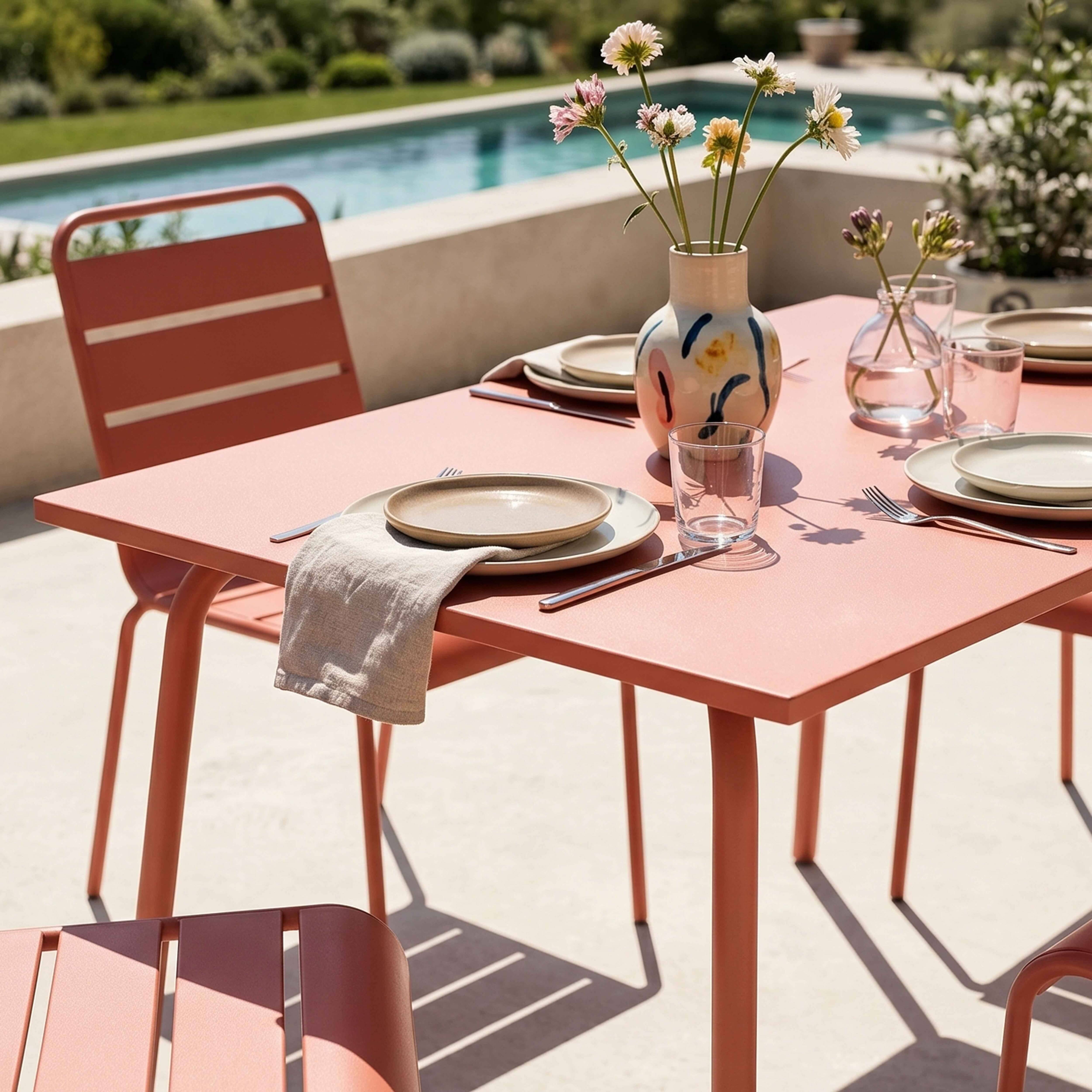 Oviala - Ensemble table de jardin en métal et 4 chaises argile Palavas - Oviala - Imagen 3