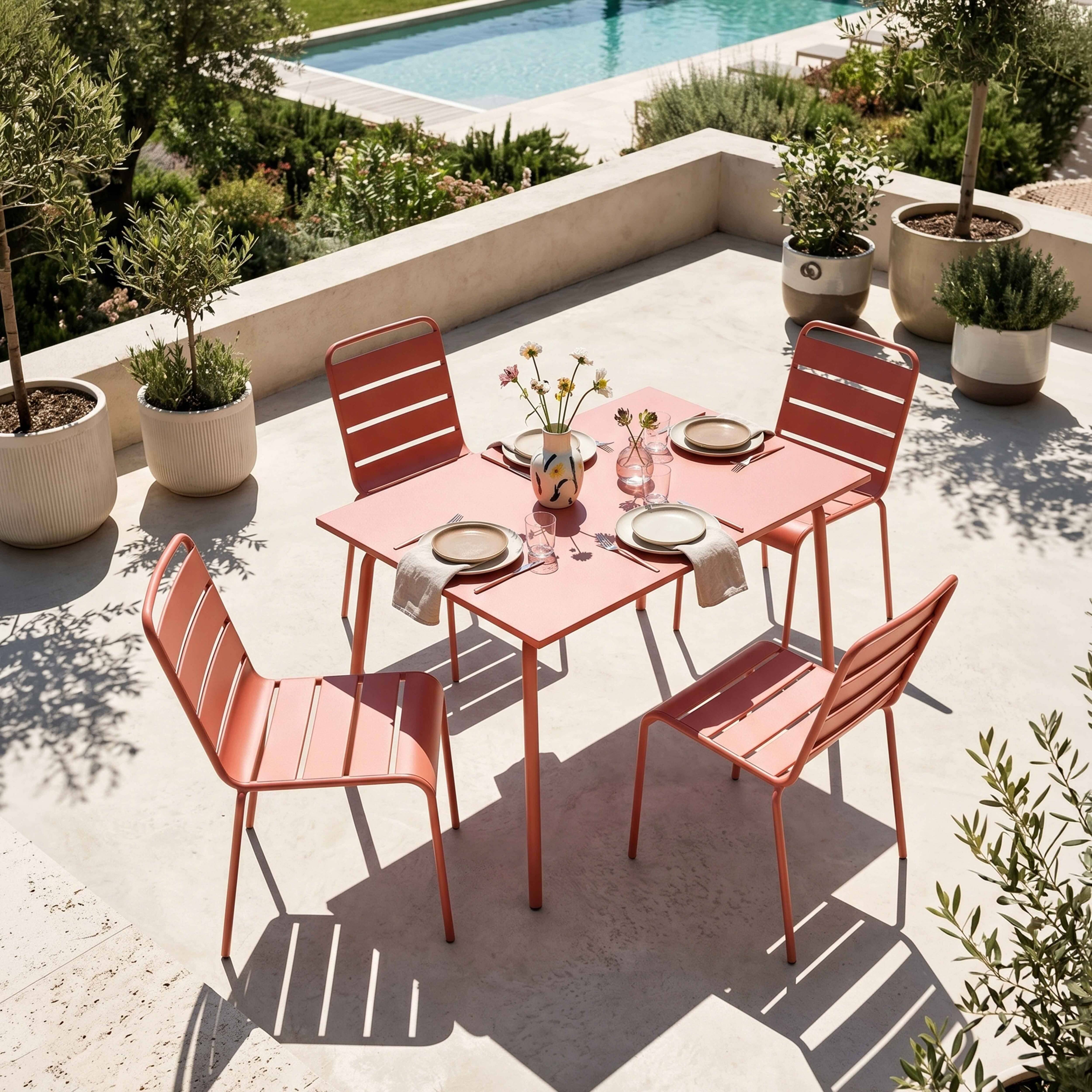 Oviala - Ensemble table de jardin en métal et 4 chaises argile Palavas - Oviala - Imagen 2