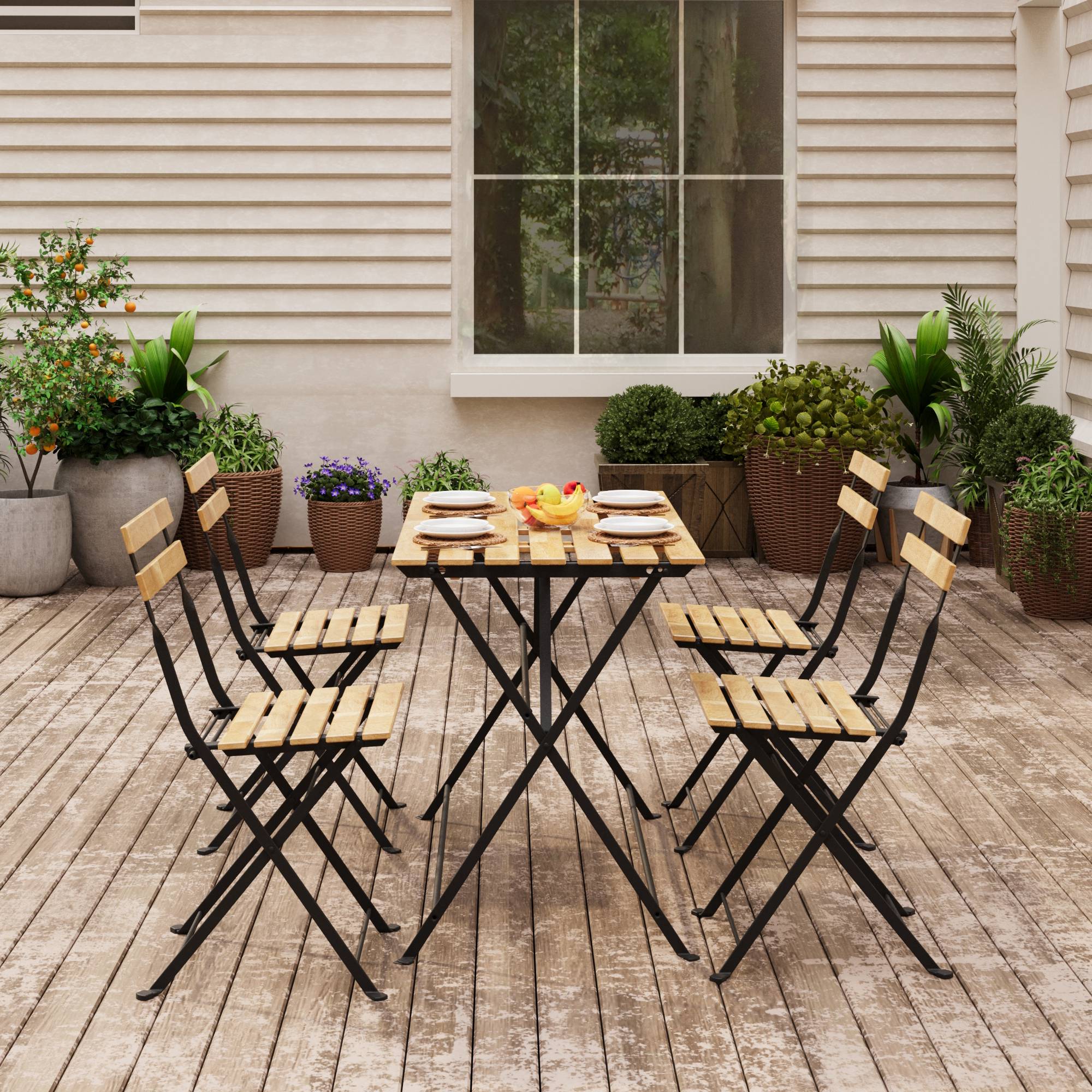 Casa.Pro - Salon de jardin 5 pièces Bovino avec table et 4 chaises pliantes noir naturel casa.pro - Imagen 2
