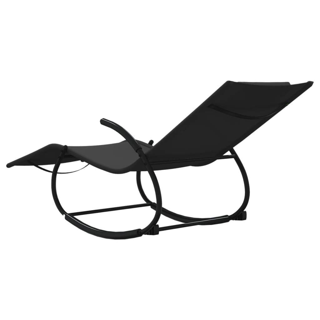 Helloshop26 - Transat chaise longue bain de soleil lit de jardin terrasse meuble d'extérieur à bascule noir acier et textilène - Imagen 4