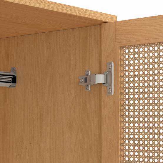 Armoire 2 portes EDHEN bois et cannage penderie 80 cm avec étagères rangement - Image 6