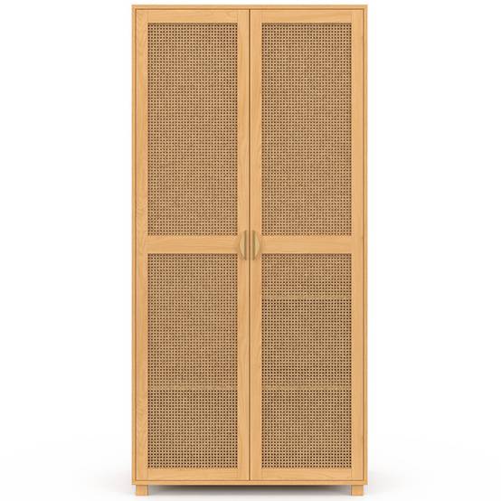 Armoire 2 portes EDHEN bois et cannage penderie 80 cm avec étagères rangement - Image 3