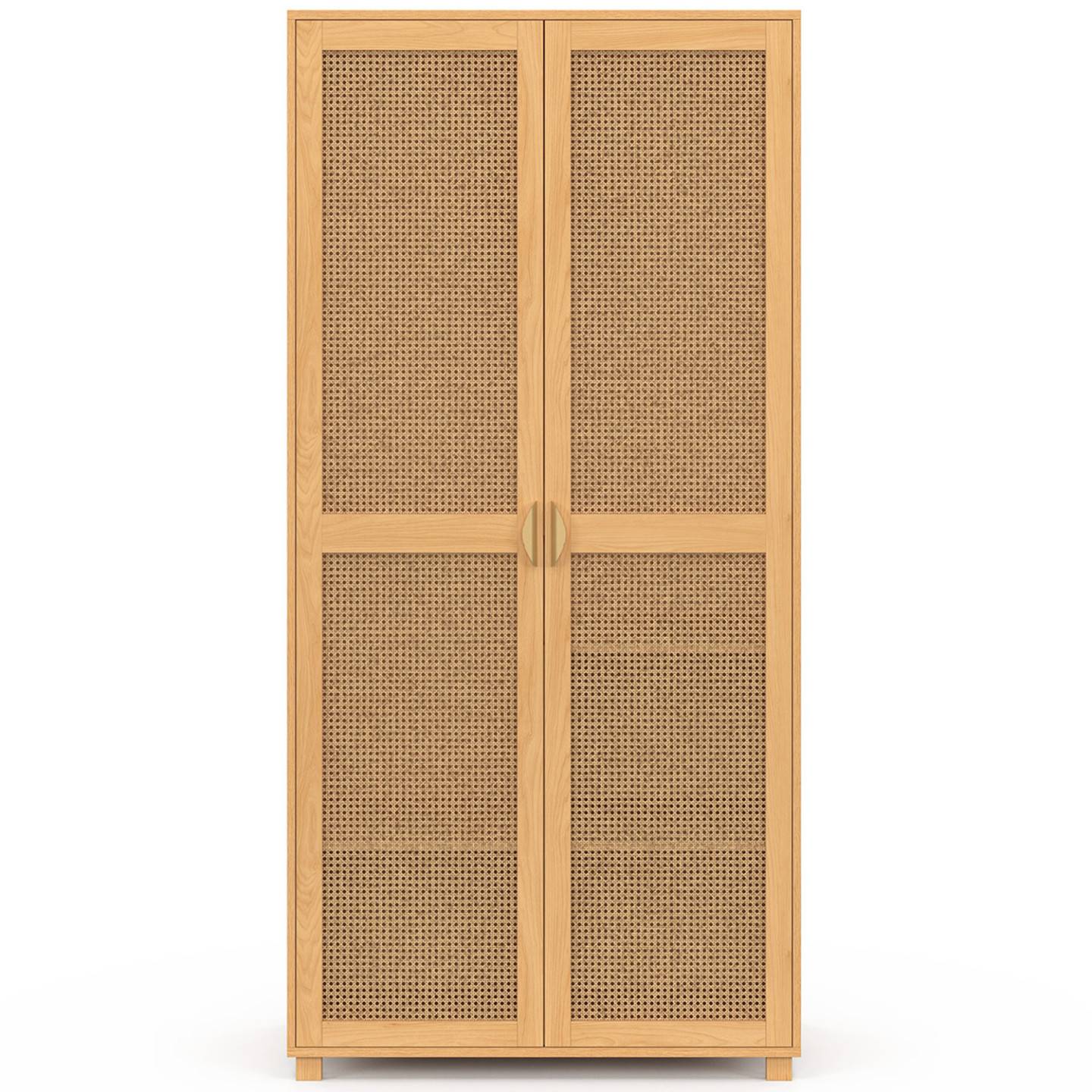 Armoire 2 portes EDHEN bois et cannage penderie 80 cm avec étagères rangement - Image 3
