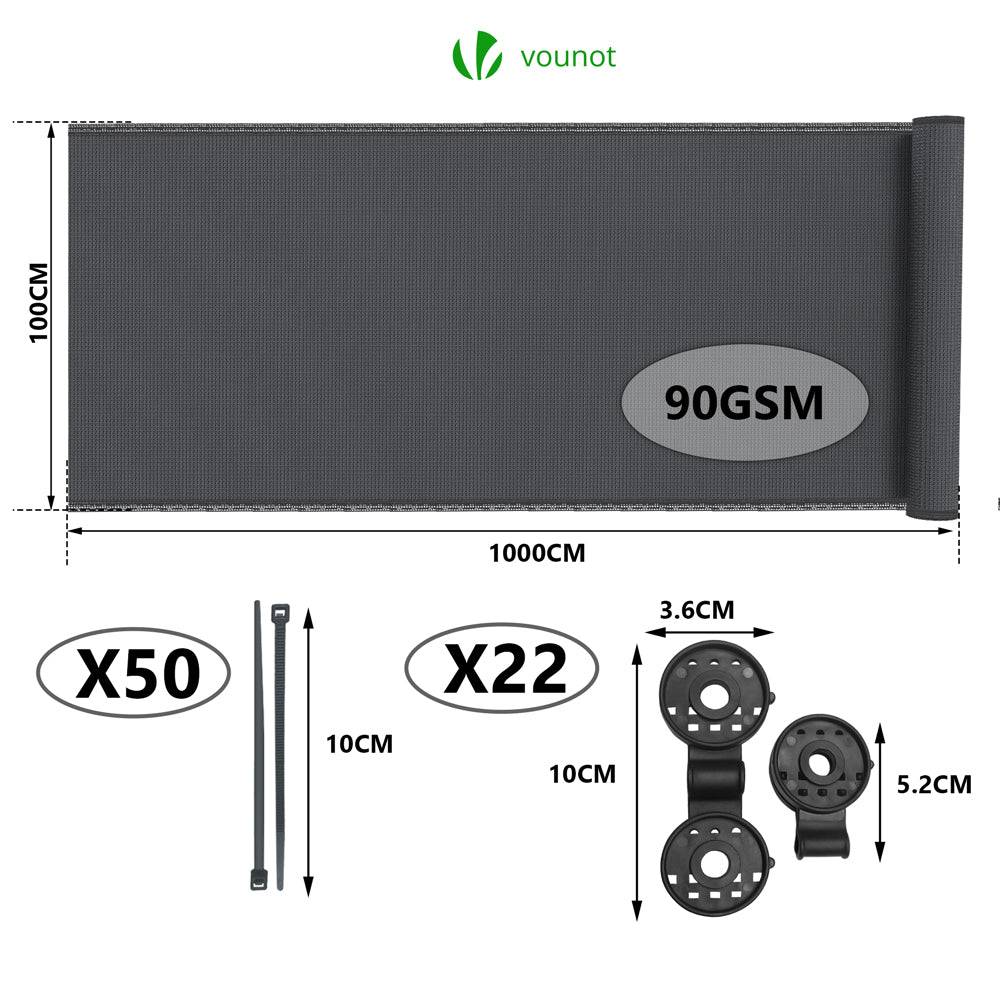 Brise vue occultant en HDPE 90g/m² 1x10m avec attaches de fixation anthracite - Image 2