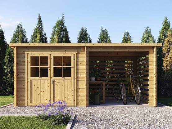 Abri De Jardin Bois Avec Appentis "aureval" - 11m² - 2.24 X 5.01 X 2.07 M - 28 Mm -habitat Et Jardin - Image 4