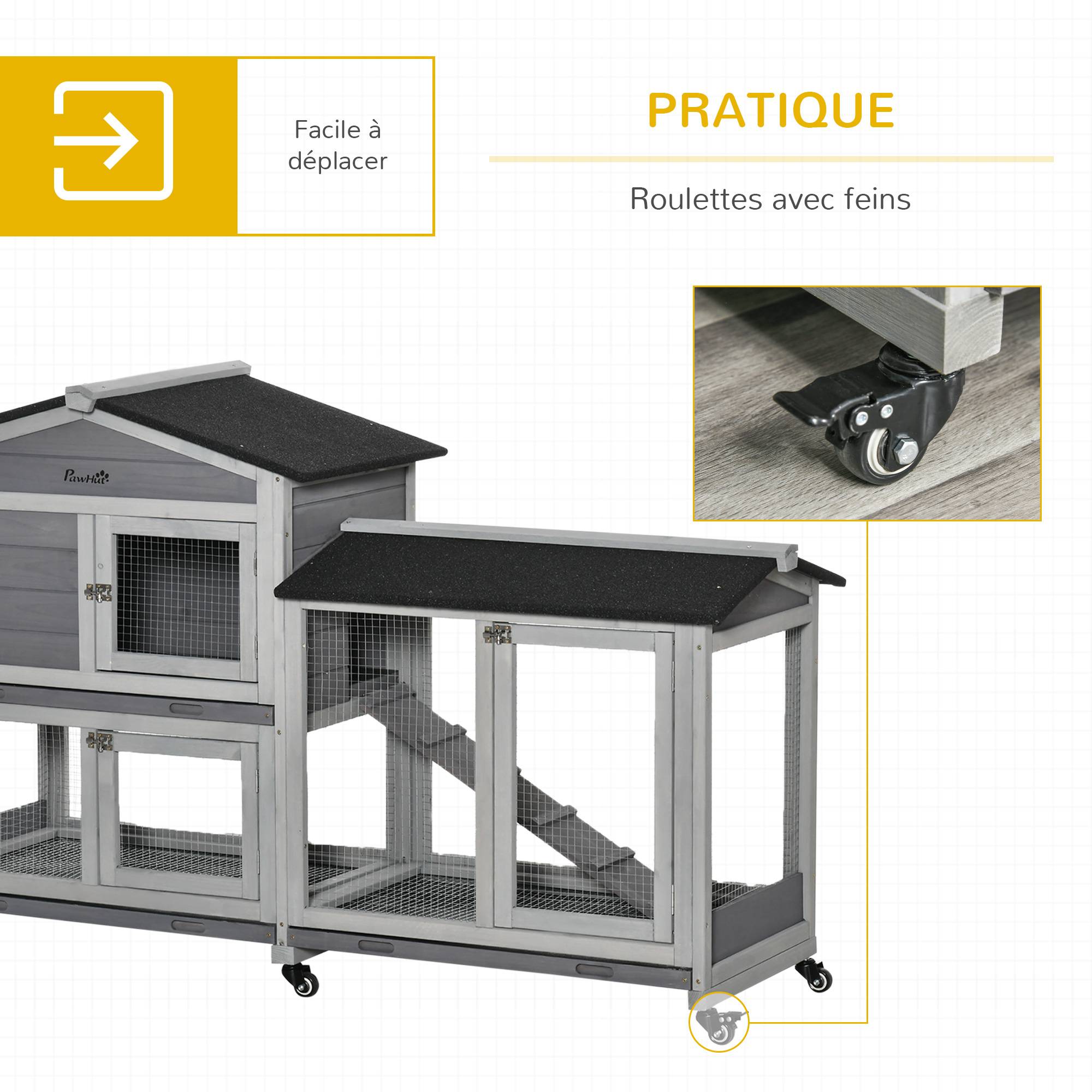 Grande villa clapier bois extérieur sur roulettes 2 étages 3 plateaux gris - ComfortXL Outdoor Living - Image 7