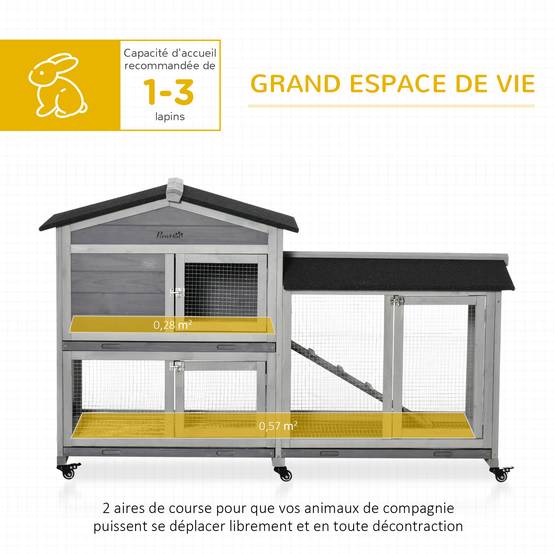 Grande villa clapier bois extérieur sur roulettes 2 étages 3 plateaux gris - ComfortXL Outdoor Living - Image 6