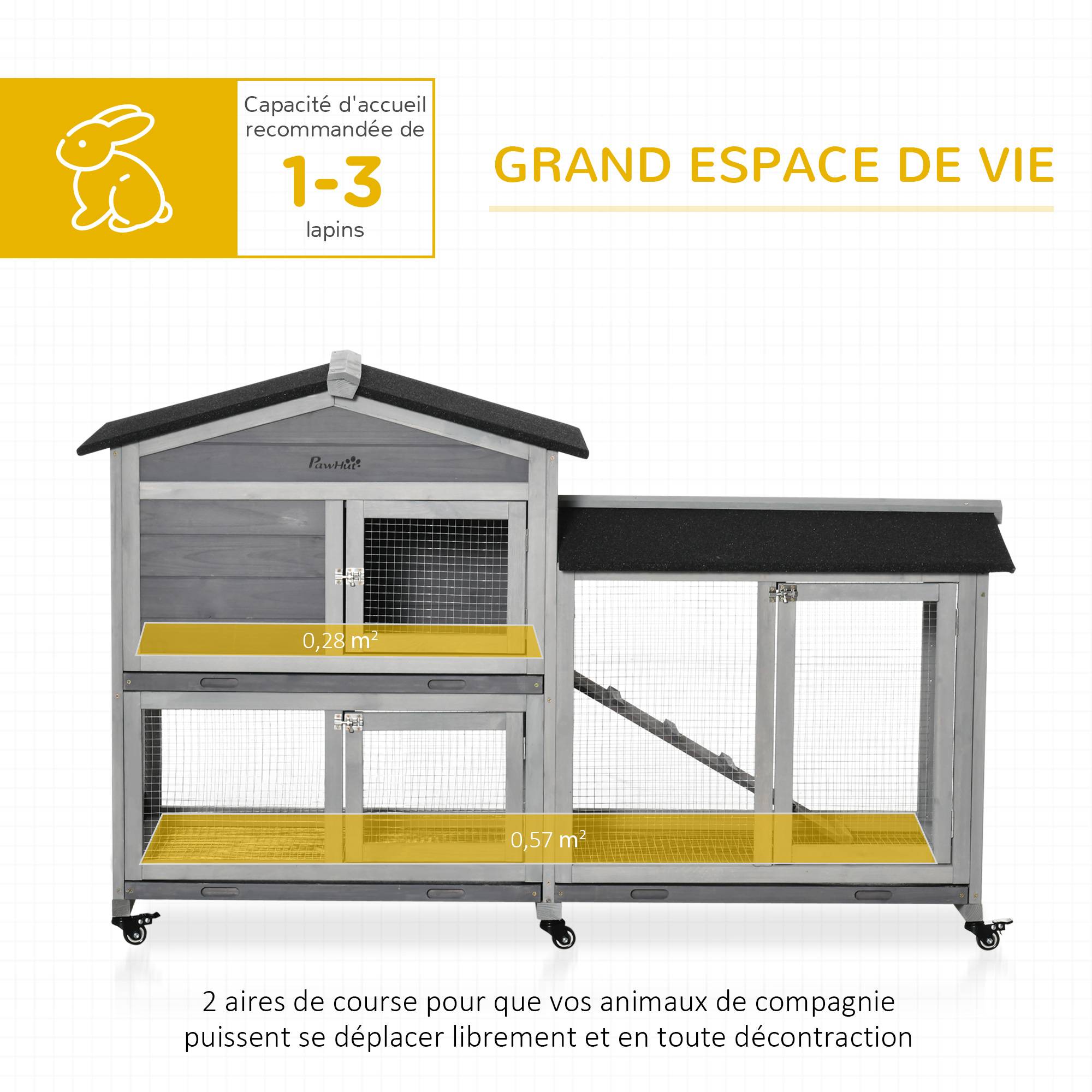 Grande villa clapier bois extérieur sur roulettes 2 étages 3 plateaux gris - ComfortXL Outdoor Living - Image 6