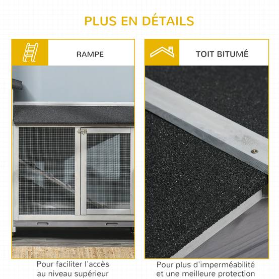 Grande villa clapier bois extérieur sur roulettes 2 étages 3 plateaux gris - ComfortXL Outdoor Living - Image 8