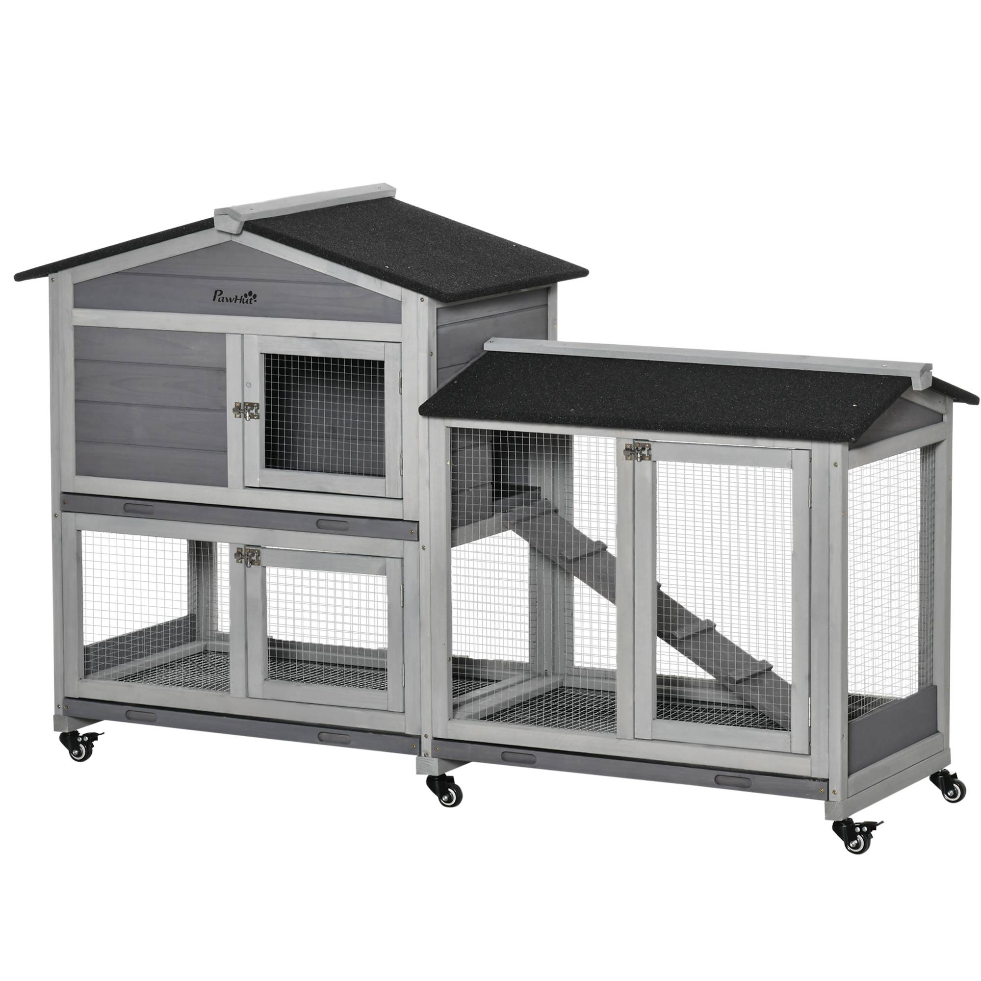 Grande villa clapier bois extérieur sur roulettes 2 étages 3 plateaux gris - ComfortXL Outdoor Living - Image 1