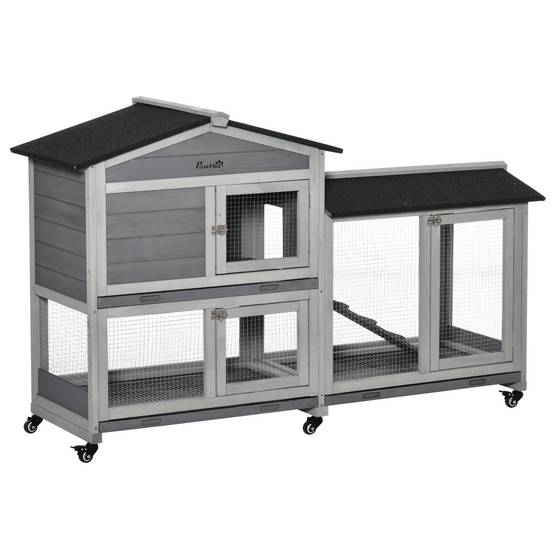 Grande villa clapier bois extérieur sur roulettes 2 étages 3 plateaux gris - ComfortXL Outdoor Living - Image 2
