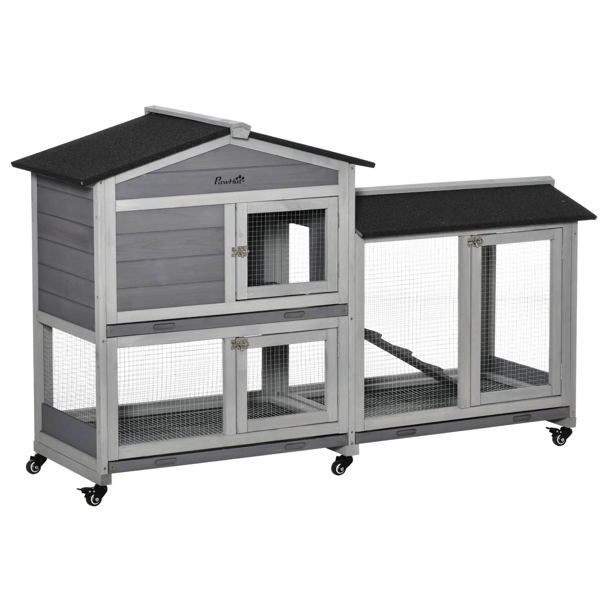 Grande villa clapier bois extérieur sur roulettes 2 étages 3 plateaux gris - ComfortXL Outdoor Living - Image 2