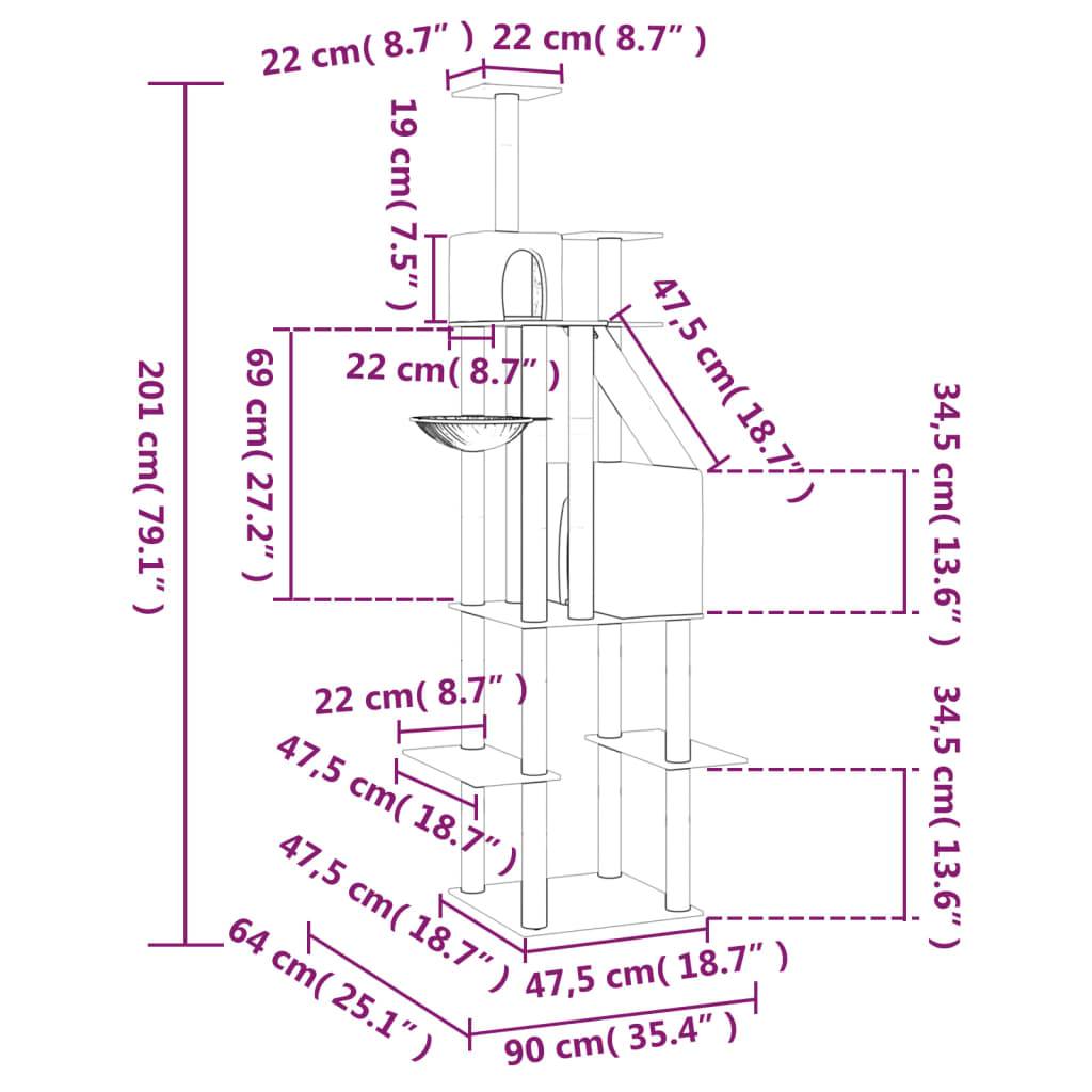 Vidaxl - Arbre à chat avec griffoirs en sisal Gris clair 201 cm vidaXL 171643 - Imagen 3