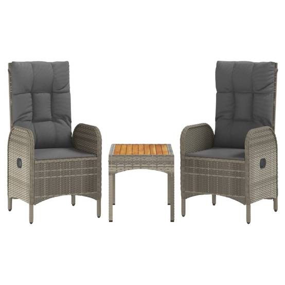 Bistro de jardin 3 pcs résine tressée avec chaises inclinables Gris – ComfortXL Outdoor Living - Image 2