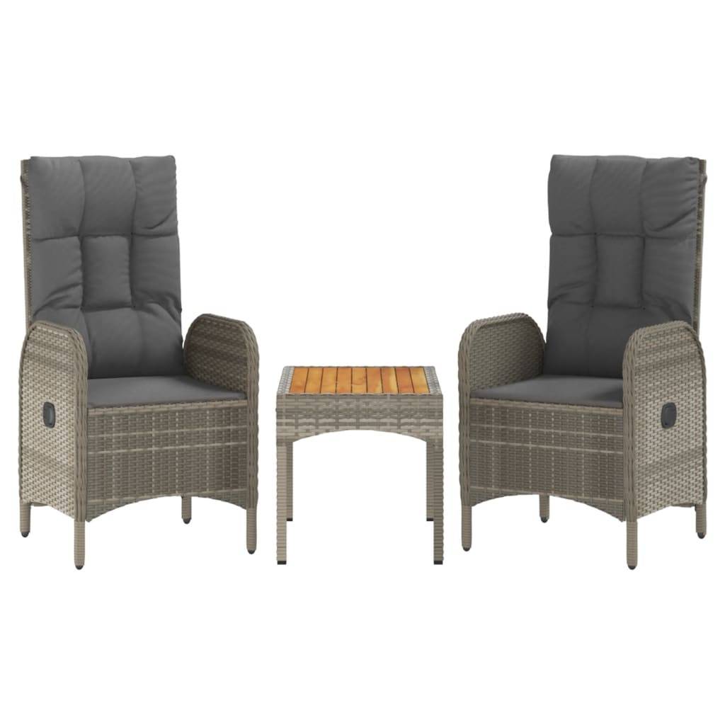 Bistro de jardin 3 pcs résine tressée avec chaises inclinables Gris – ComfortXL Outdoor Living - Image 2