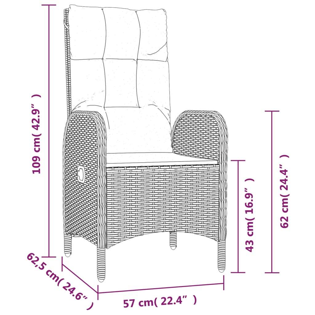 Bistro de jardin 3 pcs résine tressée avec chaises inclinables Gris – ComfortXL Outdoor Living - Image 8