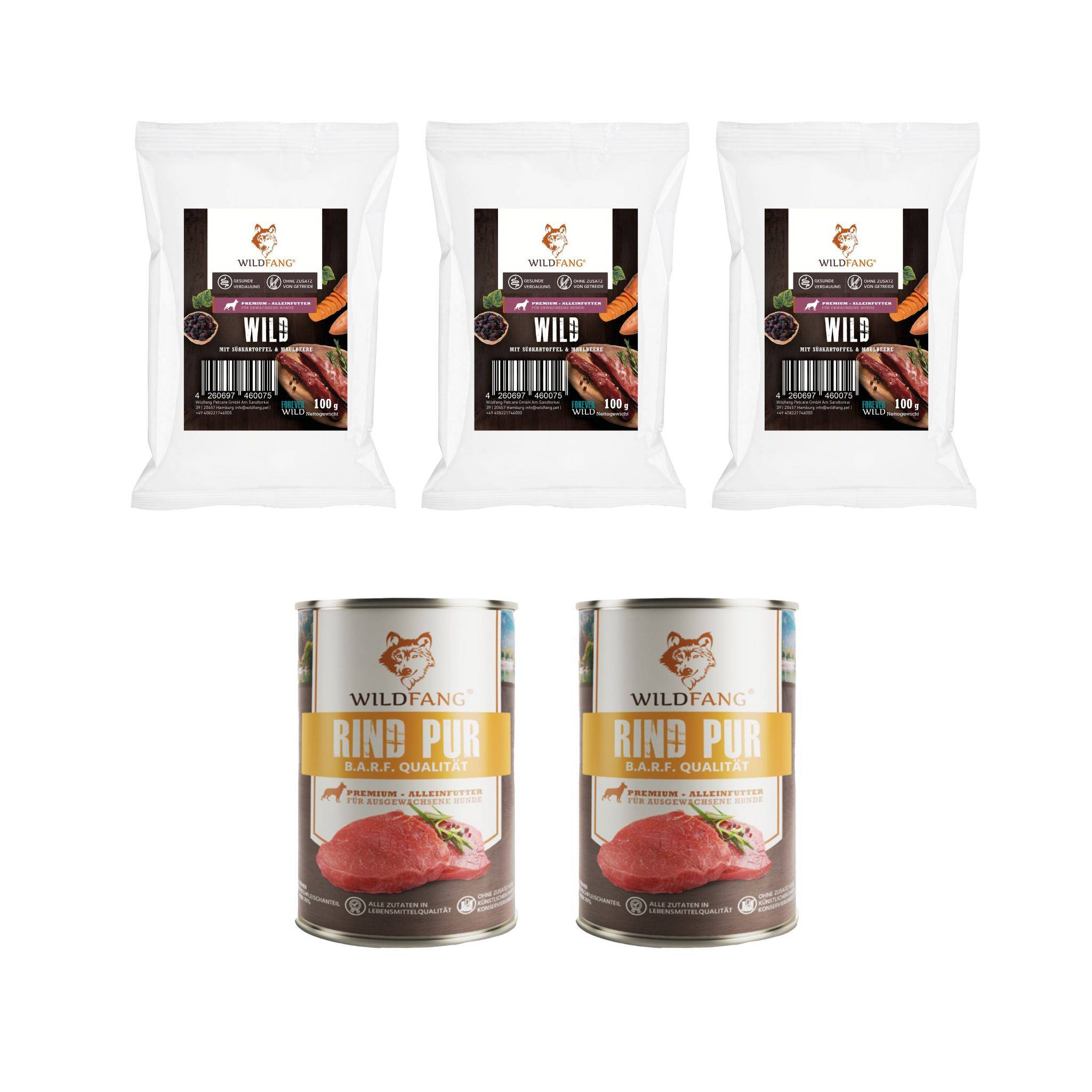 Wildfang - Wildfang - Coffret Gourmet Adulte - Aliments secs et humides - 3 x Venaison / 2 x Bœuf - Image 1