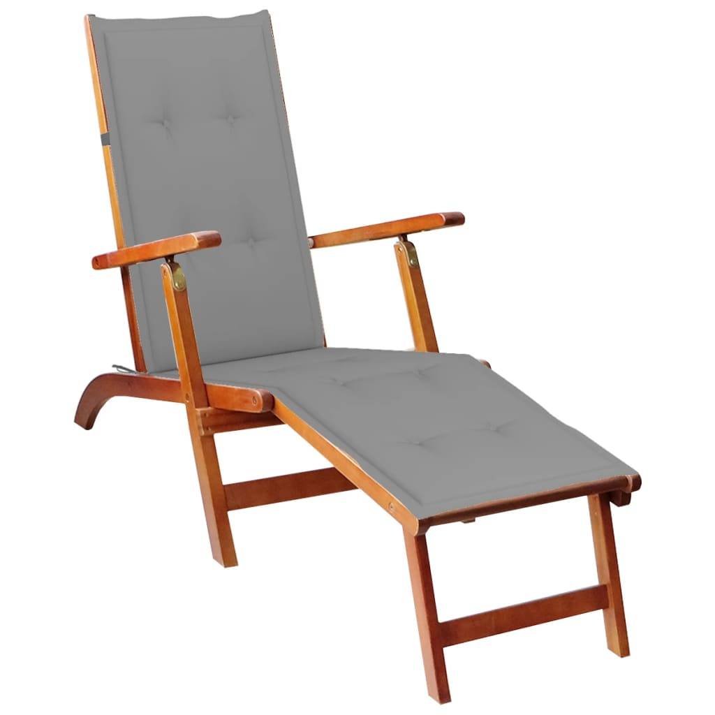 Helloshop26 - Transat chaise longue bain de soleil lit de jardin terrasse meuble d'extérieur avec repose-pied et coussin acacia solide - Imagen 1