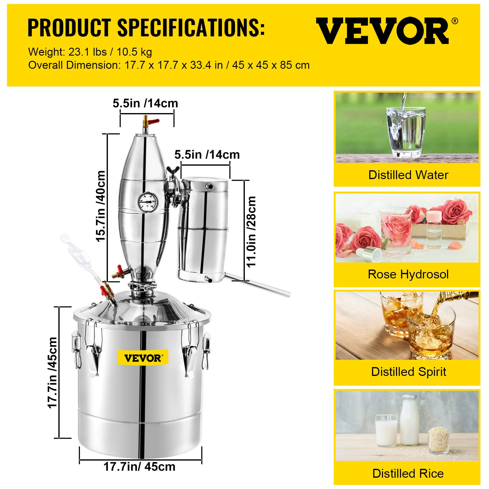 VEVOR Distillateur d'eau 70 L alambic inox, kit fermentoir 17,5 kg riz, pour boissons/sauce soja. - Image 7