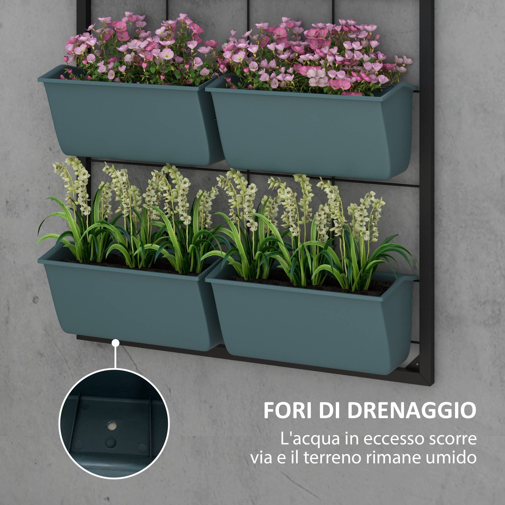 ComfortXL - Potager vertical 3 niveaux 6 pots acier plastique extérieur 52x14x66cm vert foncé - ComfortXL Outdoor Living - Image 8