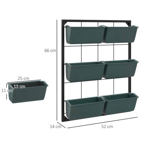 ComfortXL - Potager vertical 3 niveaux 6 pots acier plastique extérieur 52x14x66cm vert foncé - ComfortXL Outdoor Living - Image 5